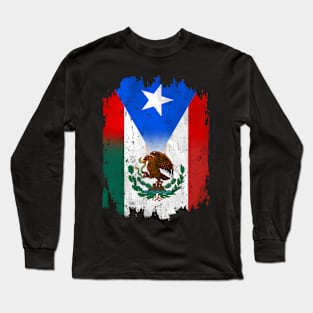 Mexirican Mexico Flag Puerto Rico Flag Boricua Chicano Long Sleeve T-Shirt